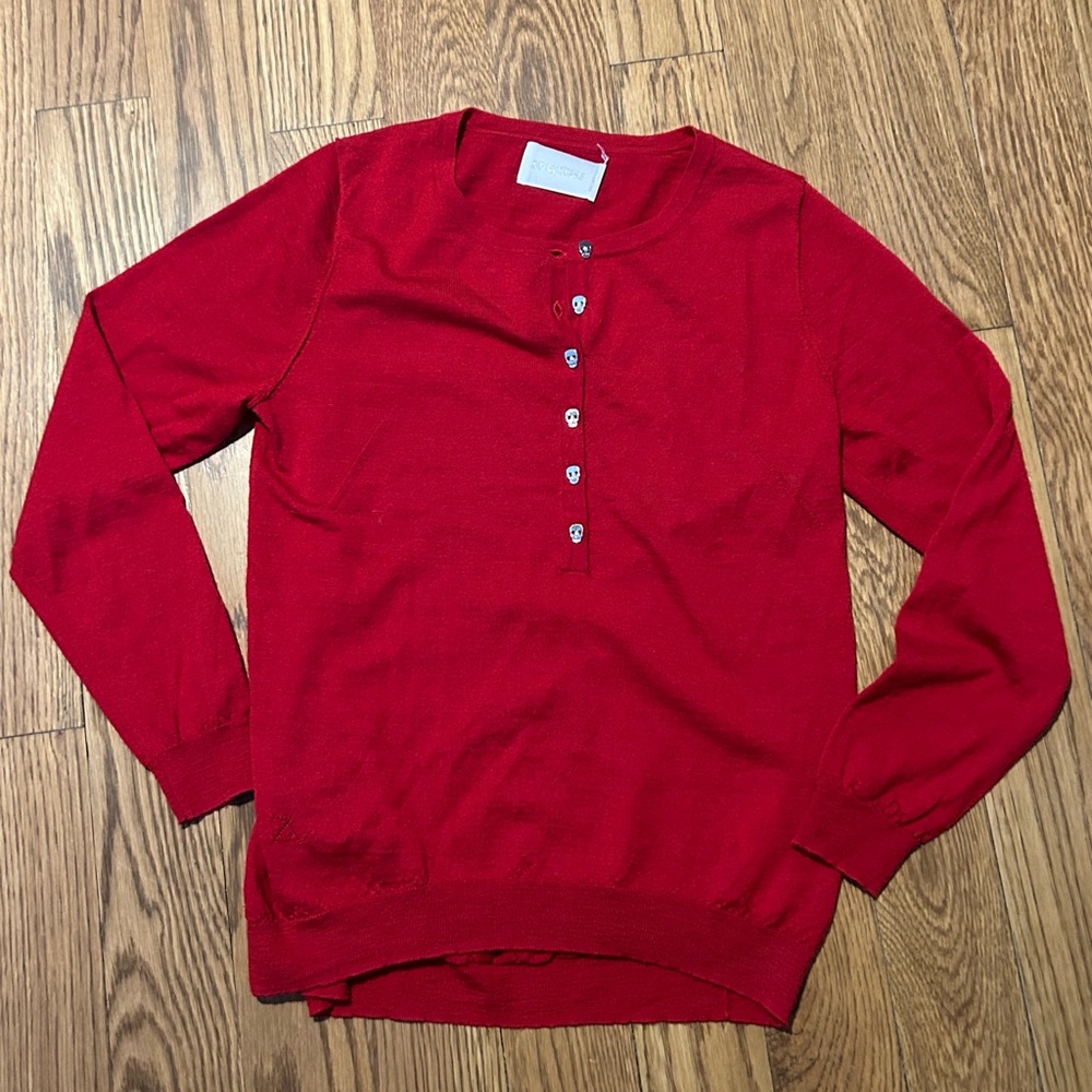 Zadig & Voltaire Vibrant Red Skull & Wing Rhinestone Henley Edgy - Picture 6 of 14